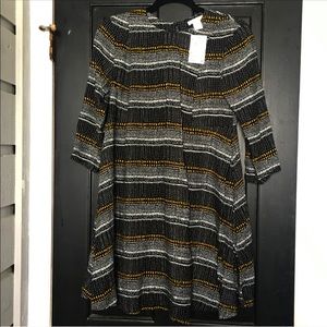 H&M US 4 Black Silver Yellow Shift/Work Dress